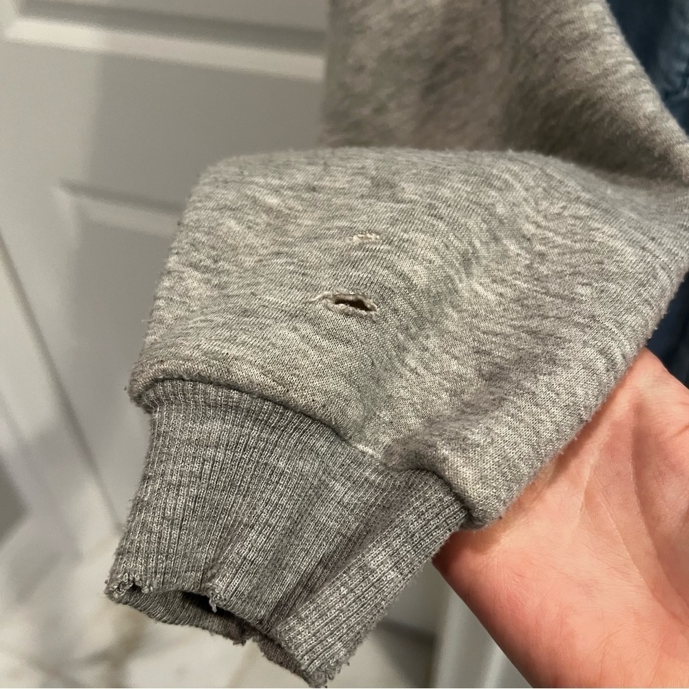 Chambray/ Sweatshirt Distressed Oversized Light Jacket - Picture 4 of 5